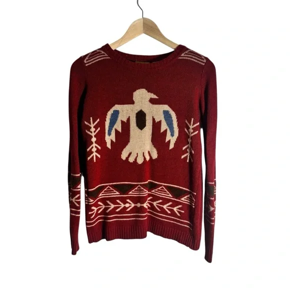 Wrangler Retro Aztec Eagle Sweater Knit Southwestern Design Red Size Medium - Picture 2 of 4